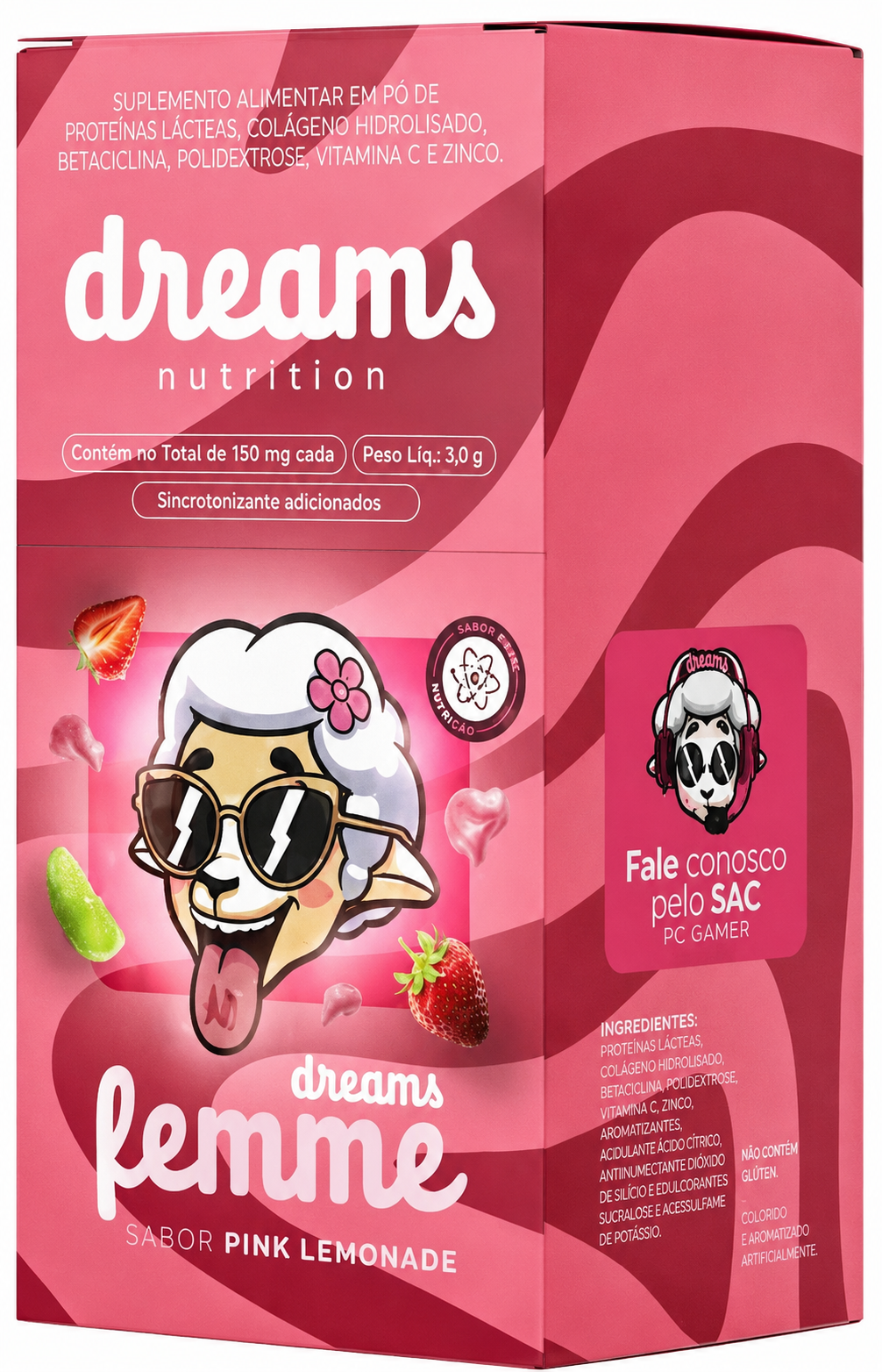 Embalagem do Dreams Femme Pink Lemonade com informações do rótulo
